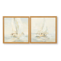 Wemo Decorative Wall Art Set of 2, White Scenic Boat Sailing at Dawn - BM348393