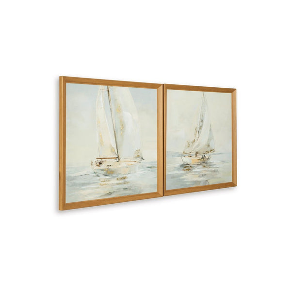 Wemo Decorative Wall Art Set of 2, White Scenic Boat Sailing at Dawn - BM348393