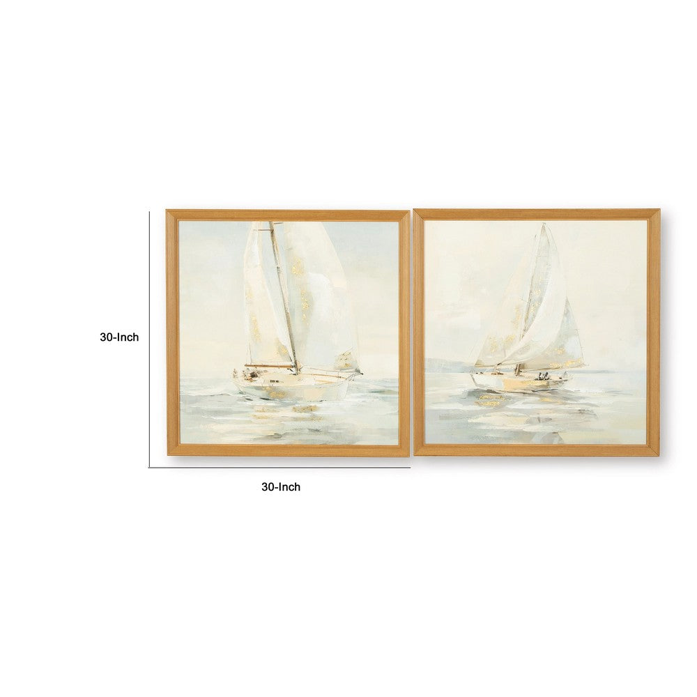 Wemo Decorative Wall Art Set of 2, White Scenic Boat Sailing at Dawn - BM348393