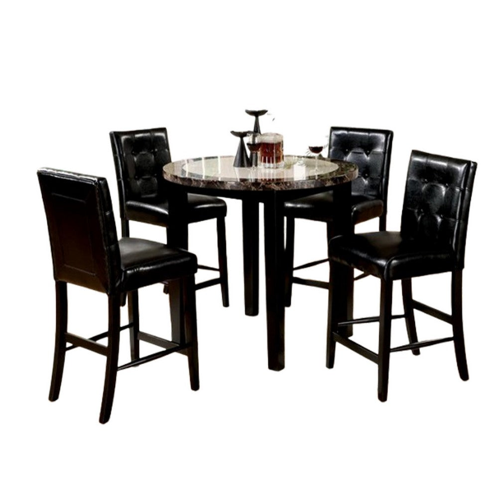 Arian 5pc Counter Dining Table Set with 4 Chairs, Faux Marble, Black - BM348405