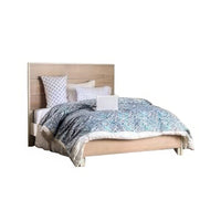 Flem Queen Size Bed, Horizontal Panel Headboard, Sun White Solid Wood - BM348438