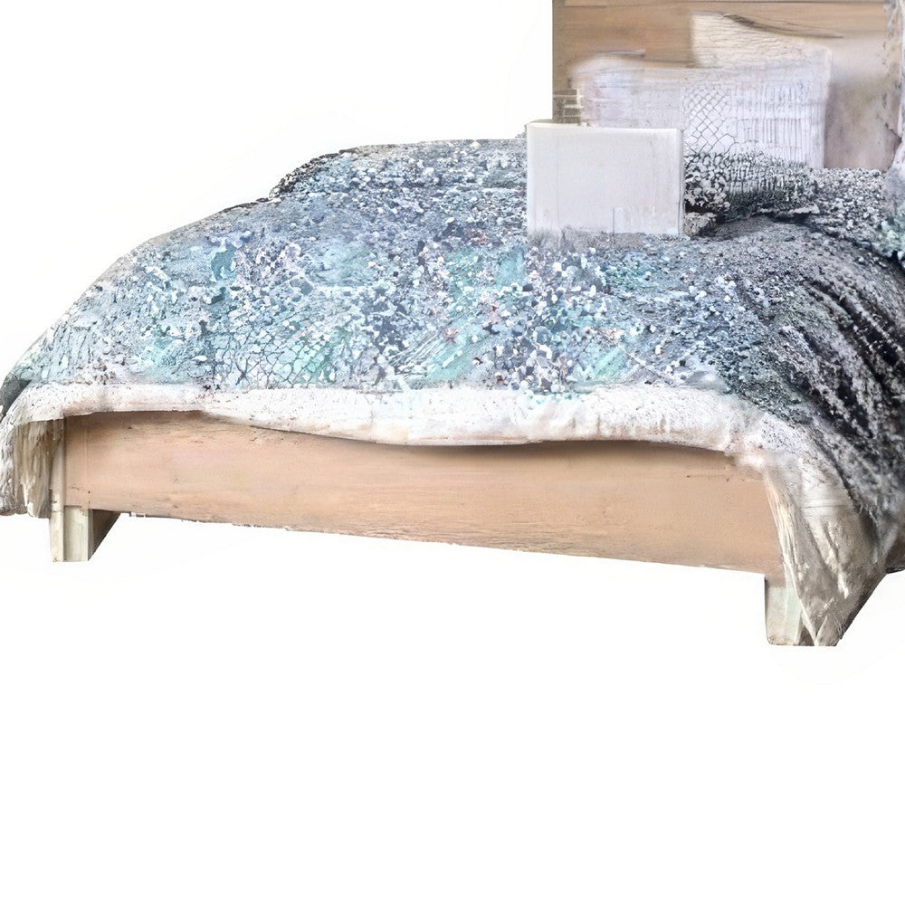 Flem Queen Size Bed, Horizontal Panel Headboard, Sun White Solid Wood - BM348438