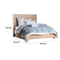 Flem Queen Size Bed, Horizontal Panel Headboard, Sun White Solid Wood - BM348438