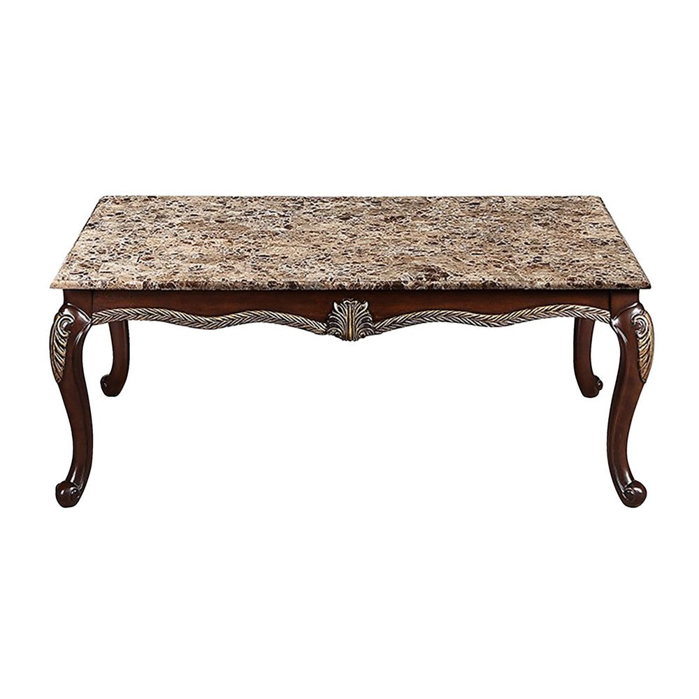 Liana Marble Coffee Table, Cherry Brown Pine Wood, Rectangular 52 Inch - BM348441