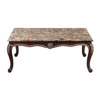 Liana Marble Coffee Table, Cherry Brown Pine Wood, Rectangular 52 Inch - BM348441