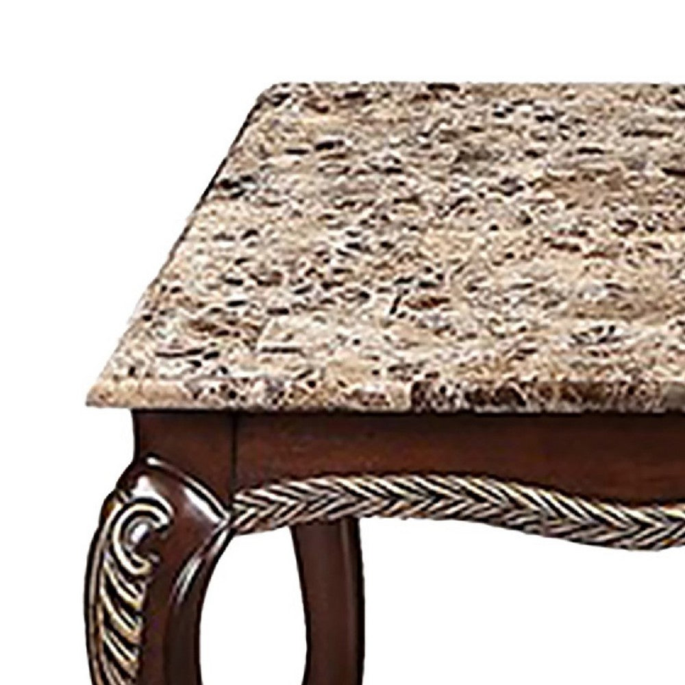 Liana Marble Coffee Table, Cherry Brown Pine Wood, Rectangular 52 Inch - BM348441