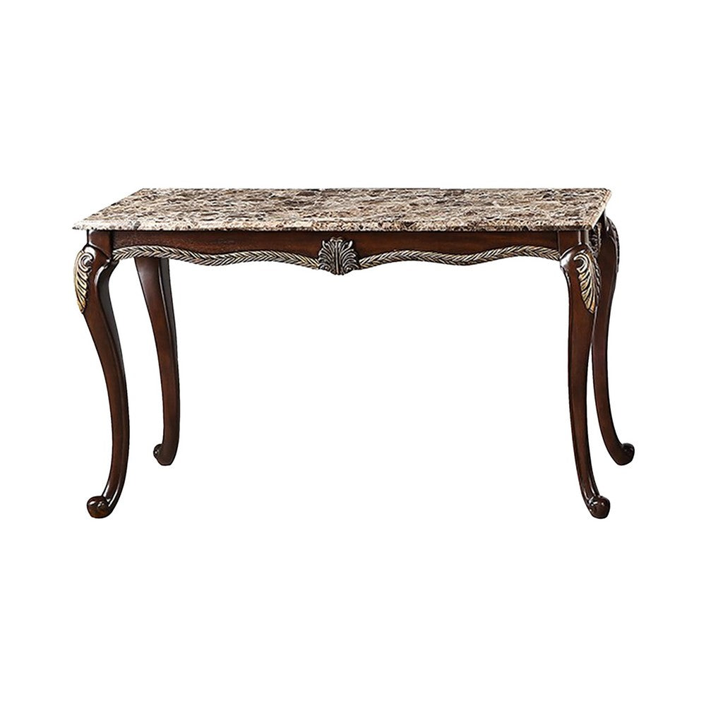Liana Marble Console Table, Cherry Brown Pine Wood, Rectangular 52 Inch - BM348442