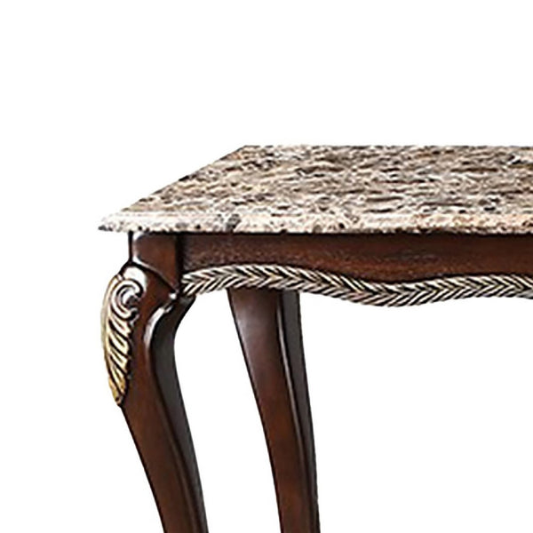 Liana Marble Console Table, Cherry Brown Pine Wood, Rectangular 52 Inch - BM348442