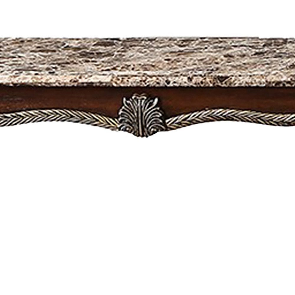 Liana Marble Console Table, Cherry Brown Pine Wood, Rectangular 52 Inch - BM348442