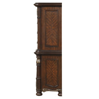 Ruth Tall Dresser Chest with Burl Inlays, 7 Drawers, Mahogany Brown Wood
