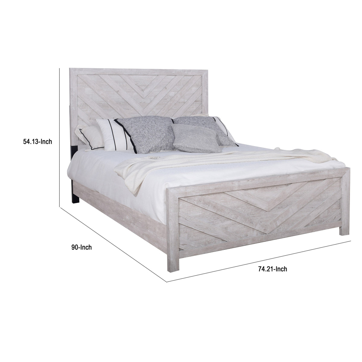 Bisca Cali King Bed with Chevron Patterned Design, Driftwood Gray Finish