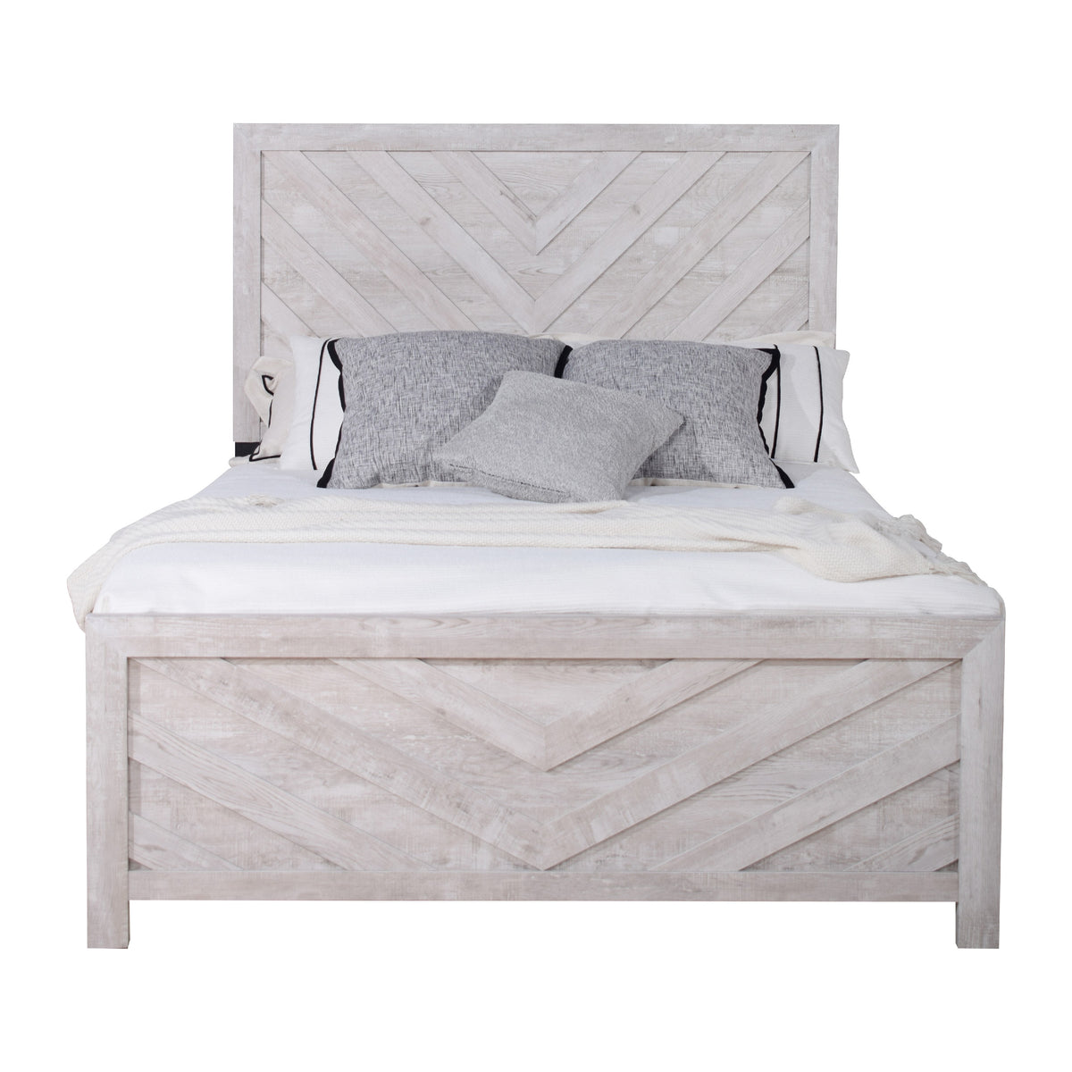Bisca Queen Bed with Chevron Patterned Design, Driftwood Gray Finish