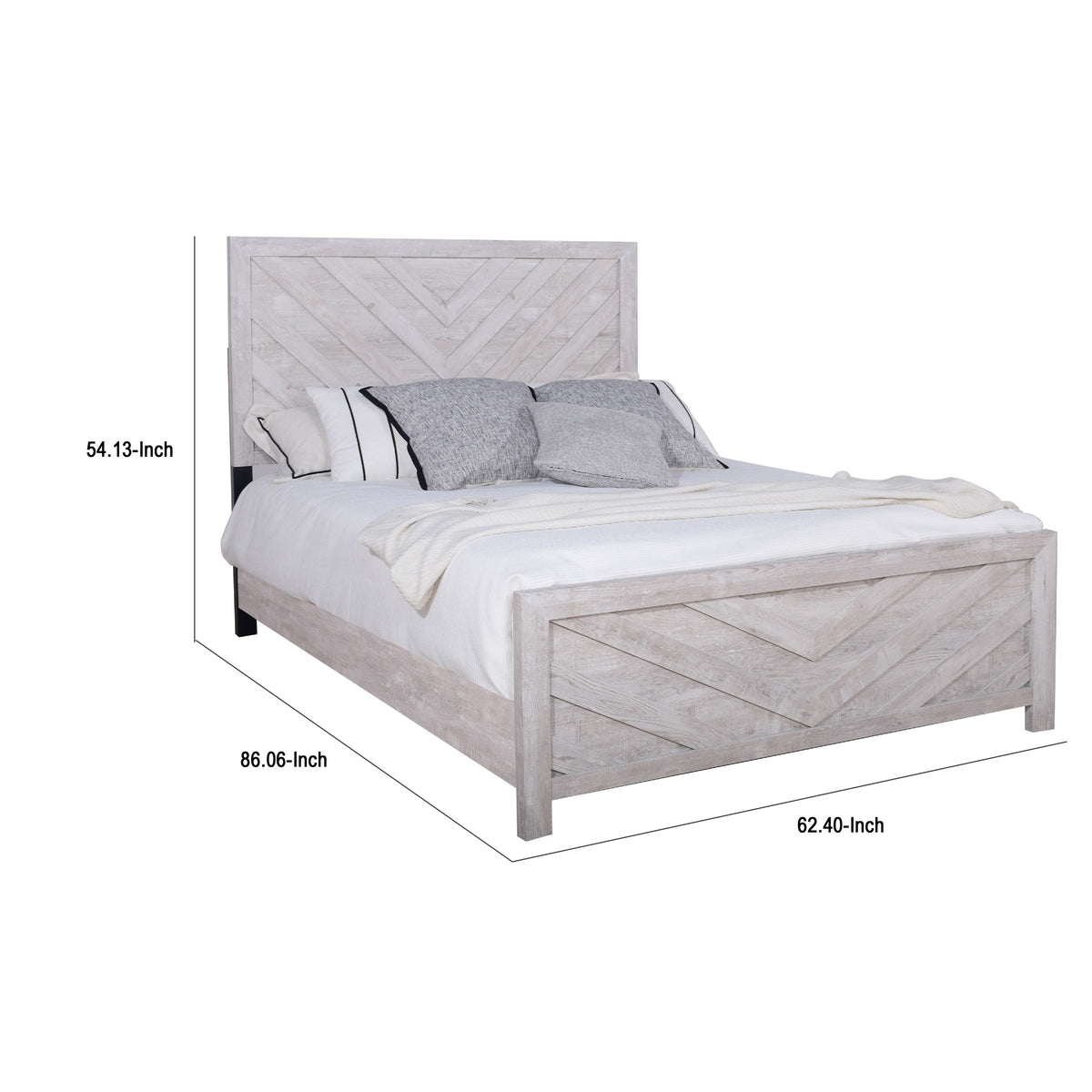 Bisca Queen Bed with Chevron Patterned Design, Driftwood Gray Finish