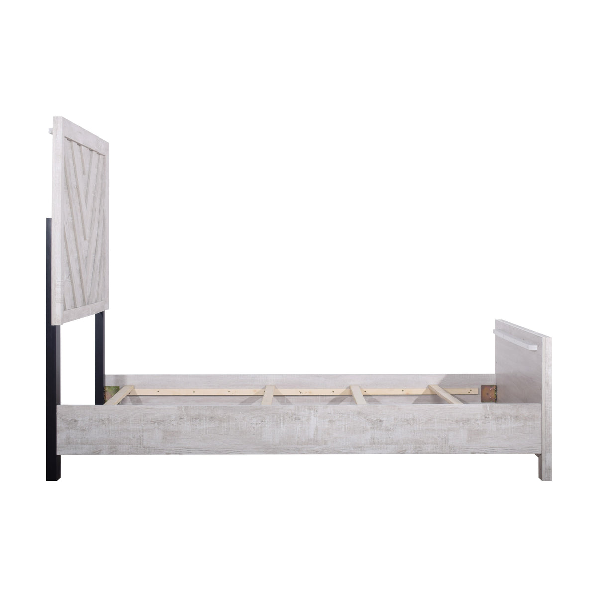 Bisca Full Bed with Chevron Patterned Design, Driftwood Gray Finish