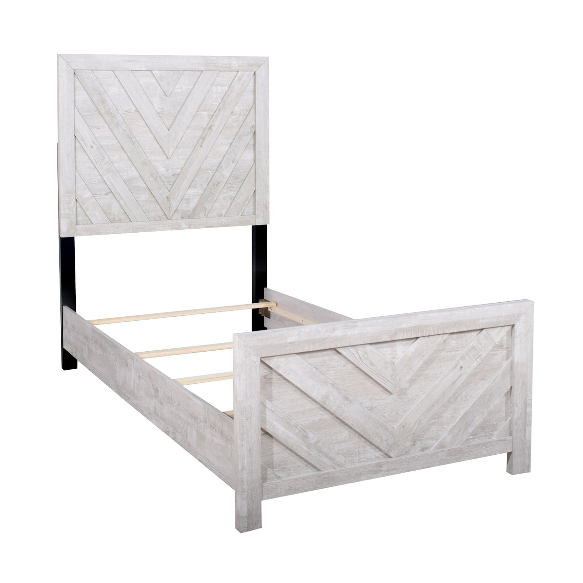 Bisca Twin Bed with Chevron Patterned Design, Driftwood Gray Finish