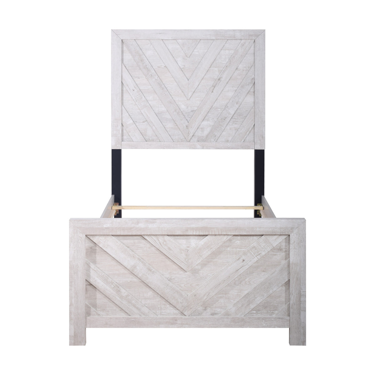 Bisca Twin Bed with Chevron Patterned Design, Driftwood Gray Finish