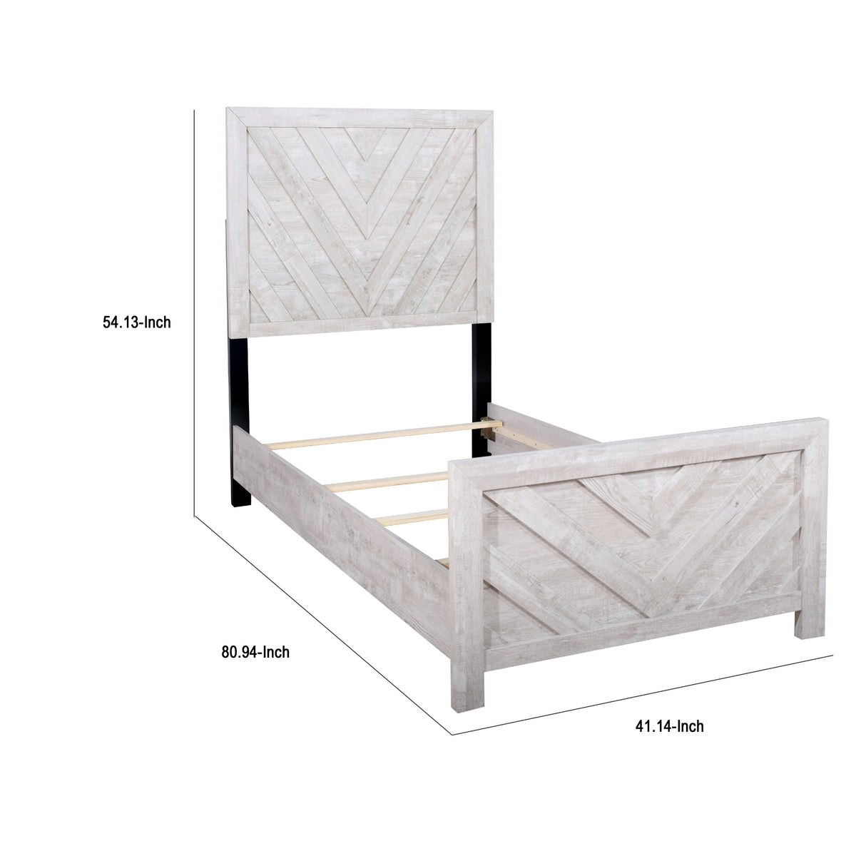 Bisca Twin Bed with Chevron Patterned Design, Driftwood Gray Finish