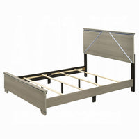 Anna Queen Bed, Panel Headboard with LED, Weathered Gray Wood, Modern Style - BM348516