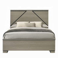 Anna Queen Bed, Panel Headboard with LED, Weathered Gray Wood, Modern Style - BM348516