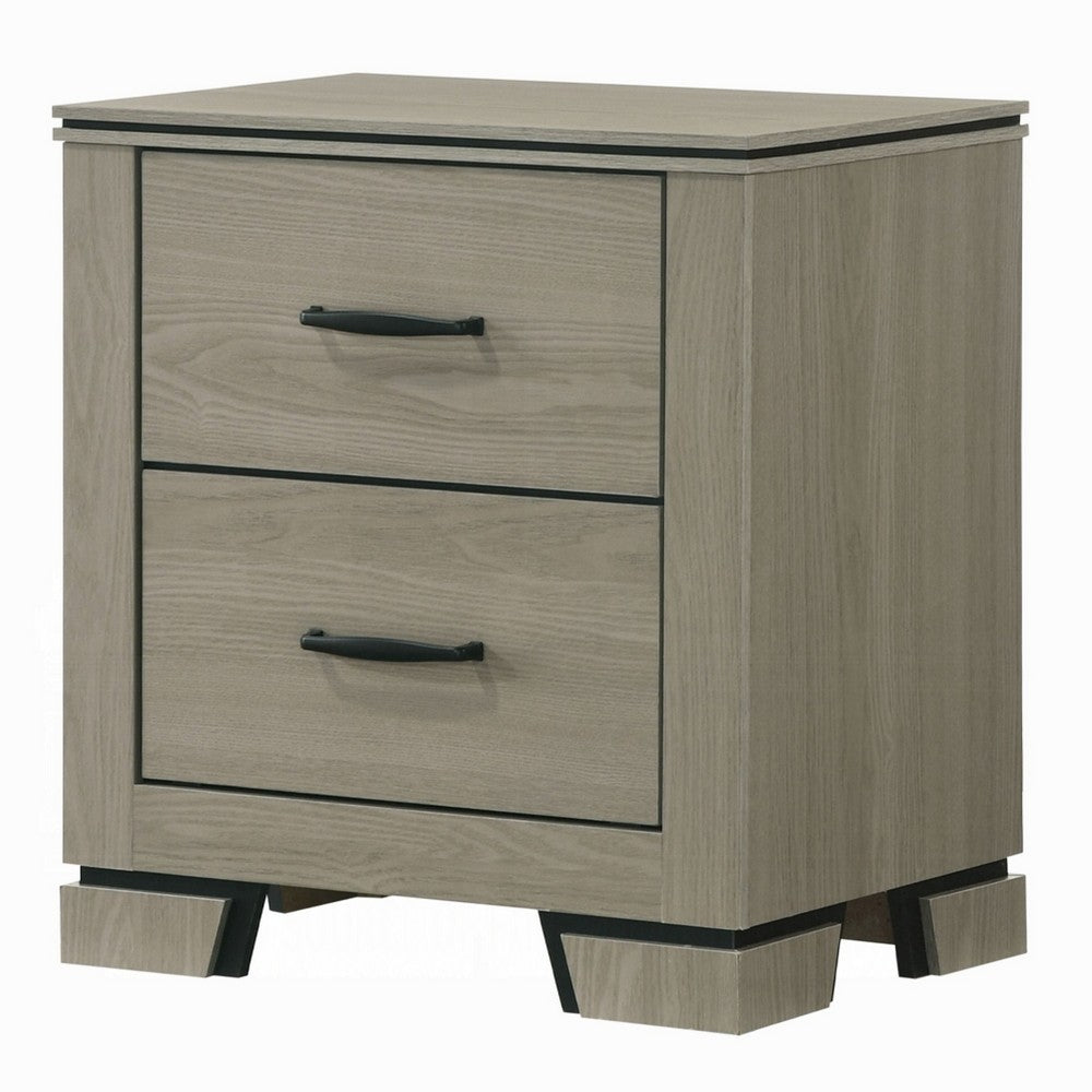 Anna Nightstand with 2 Drawers, Weathered Gray Wood, Black Metal Accents - BM348517