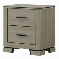 Anna Nightstand with 2 Drawers, Weathered Gray Wood, Black Metal Accents - BM348517