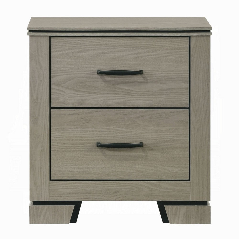 Anna Nightstand with 2 Drawers, Weathered Gray Wood, Black Metal Accents - BM348517