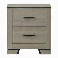 Anna Nightstand with 2 Drawers, Weathered Gray Wood, Black Metal Accents - BM348517