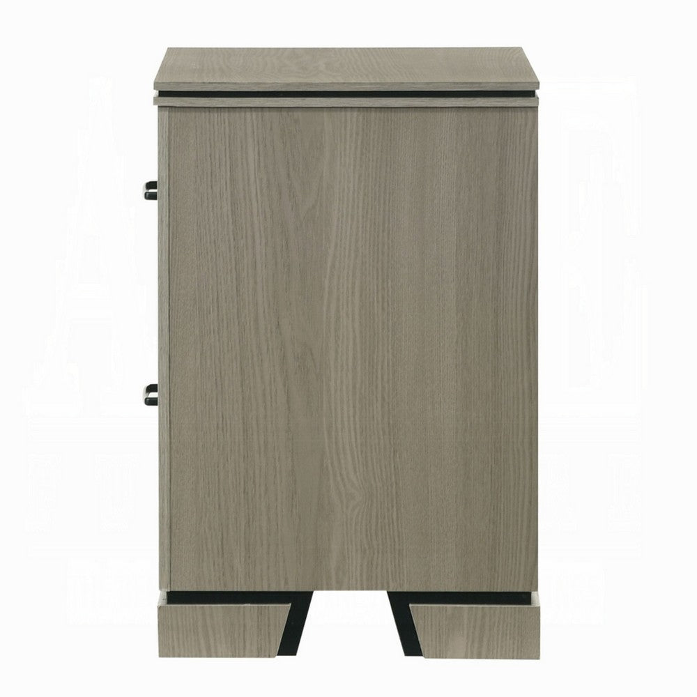 Anna Nightstand with 2 Drawers, Weathered Gray Wood, Black Metal Accents - BM348517