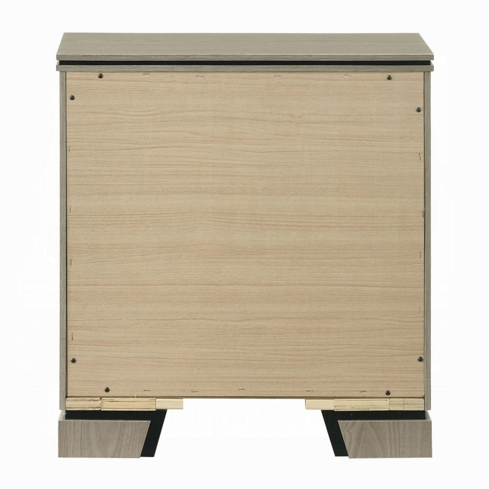 Anna Nightstand with 2 Drawers, Weathered Gray Wood, Black Metal Accents - BM348517