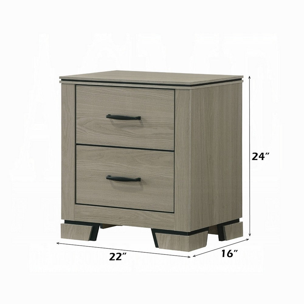Anna Nightstand with 2 Drawers, Weathered Gray Wood, Black Metal Accents - BM348517