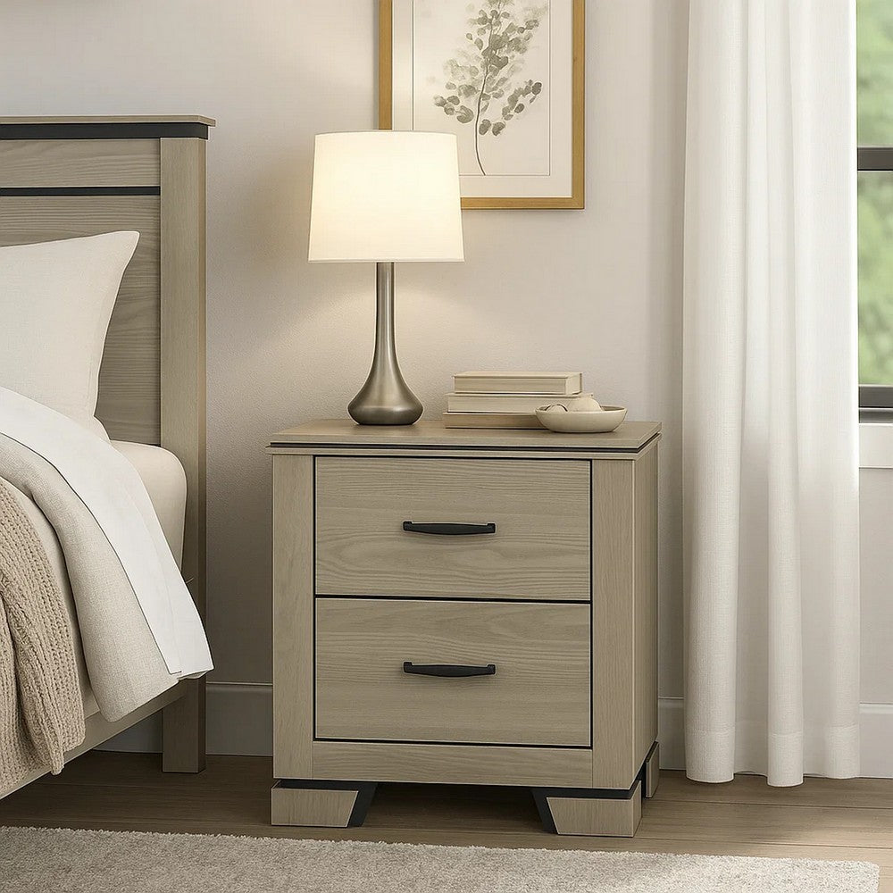 Anna Nightstand with 2 Drawers, Weathered Gray Wood, Black Metal Accents - BM348517