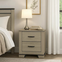Anna Nightstand with 2 Drawers, Weathered Gray Wood, Black Metal Accents - BM348517