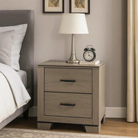 Anna Nightstand with 2 Drawers, Weathered Gray Wood, Black Metal Accents - BM348517
