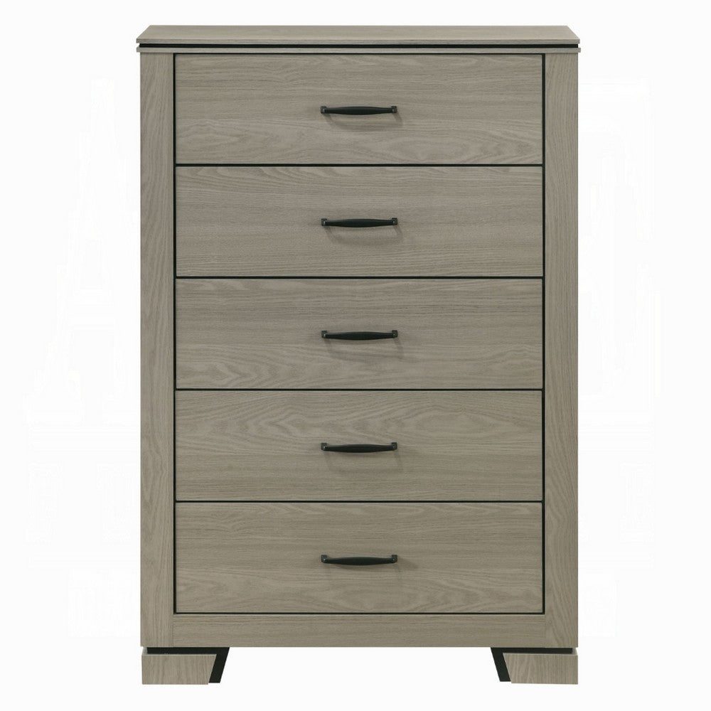 Anna 5 Drawer Tall Dresser Chest, Weathered Gray, Black Metal Accents - BM348519