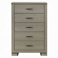 Anna 5 Drawer Tall Dresser Chest, Weathered Gray, Black Metal Accents - BM348519