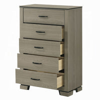 Anna 5 Drawer Tall Dresser Chest, Weathered Gray, Black Metal Accents - BM348519