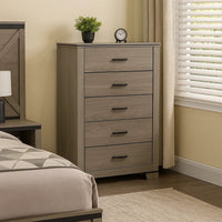 Anna 5 Drawer Tall Dresser Chest, Weathered Gray, Black Metal Accents - BM348519