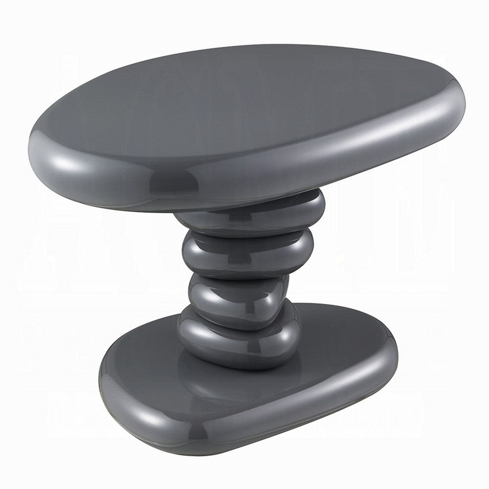 Fory End Table, 22 Inch Asymmetric Stacked Pebble Base, High Gloss Gray - BM348520