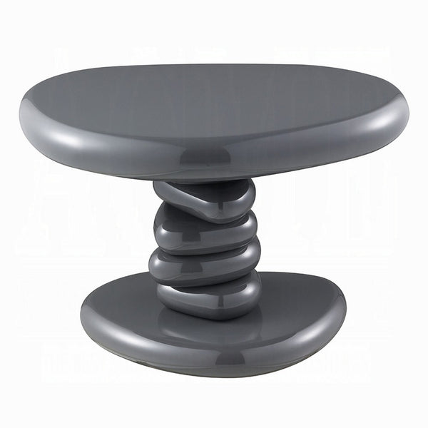 Fory End Table, 22 Inch Asymmetric Stacked Pebble Base, High Gloss Gray - BM348520