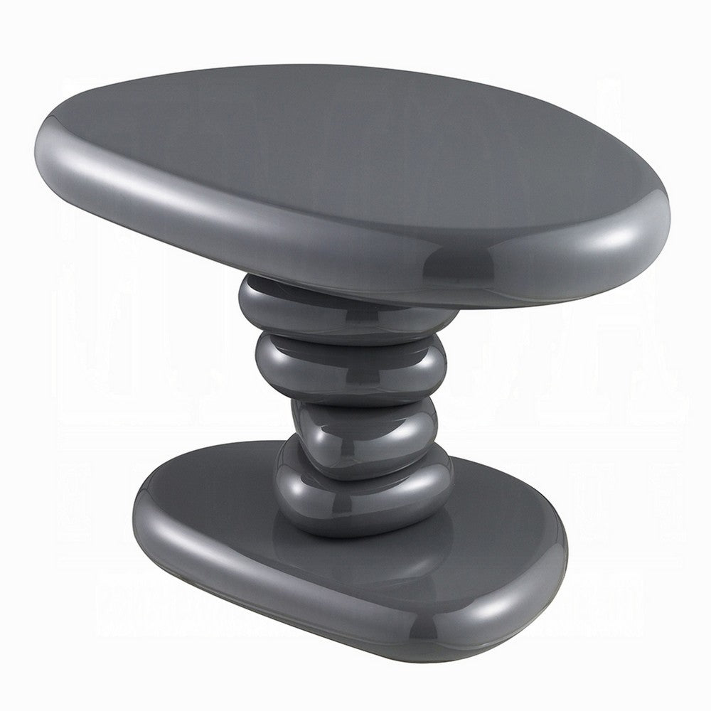 Fory End Table, 22 Inch Asymmetric Stacked Pebble Base, High Gloss Gray - BM348520