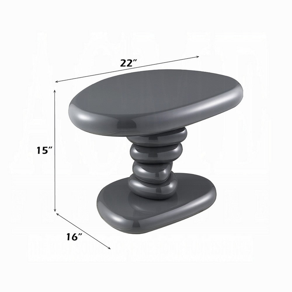 Fory End Table, 22 Inch Asymmetric Stacked Pebble Base, High Gloss Gray - BM348520