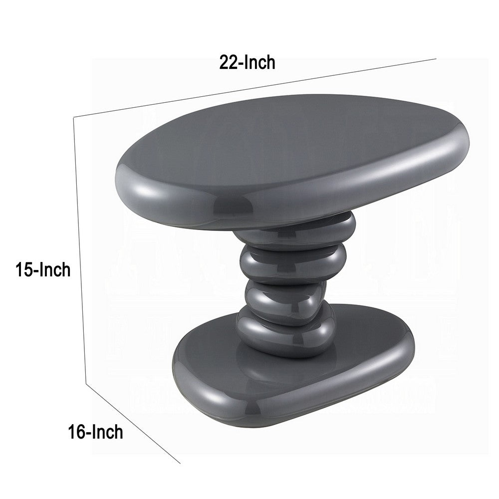 Fory End Table, 22 Inch Asymmetric Stacked Pebble Base, High Gloss Gray - BM348520