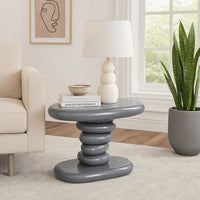 Fory End Table, 22 Inch Asymmetric Stacked Pebble Base, High Gloss Gray - BM348520