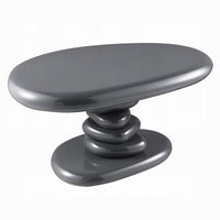 Fory End Table, 30 Inch Asymmetric Stacked Pebble Base, High Gloss Gray - BM348521