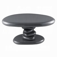Fory End Table, 30 Inch Asymmetric Stacked Pebble Base, High Gloss Gray - BM348521