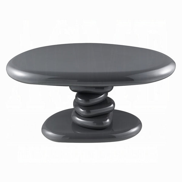 Fory End Table, 30 Inch Asymmetric Stacked Pebble Base, High Gloss Gray - BM348521
