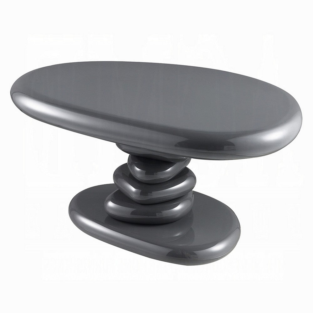 Fory End Table, 30 Inch Asymmetric Stacked Pebble Base, High Gloss Gray - BM348521
