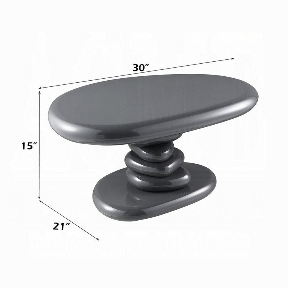 Fory End Table, 30 Inch Asymmetric Stacked Pebble Base, High Gloss Gray - BM348521