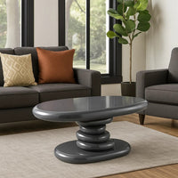 Fory End Table, 30 Inch Asymmetric Stacked Pebble Base, High Gloss Gray - BM348521