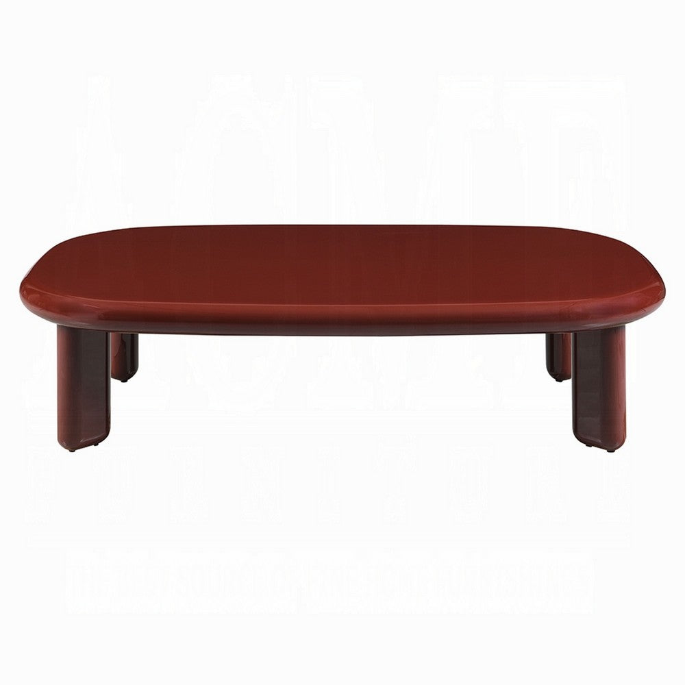 Endy Coffee Table, 41 Inch Rectangular Red High Gloss Wood, Round Legs - BM348522